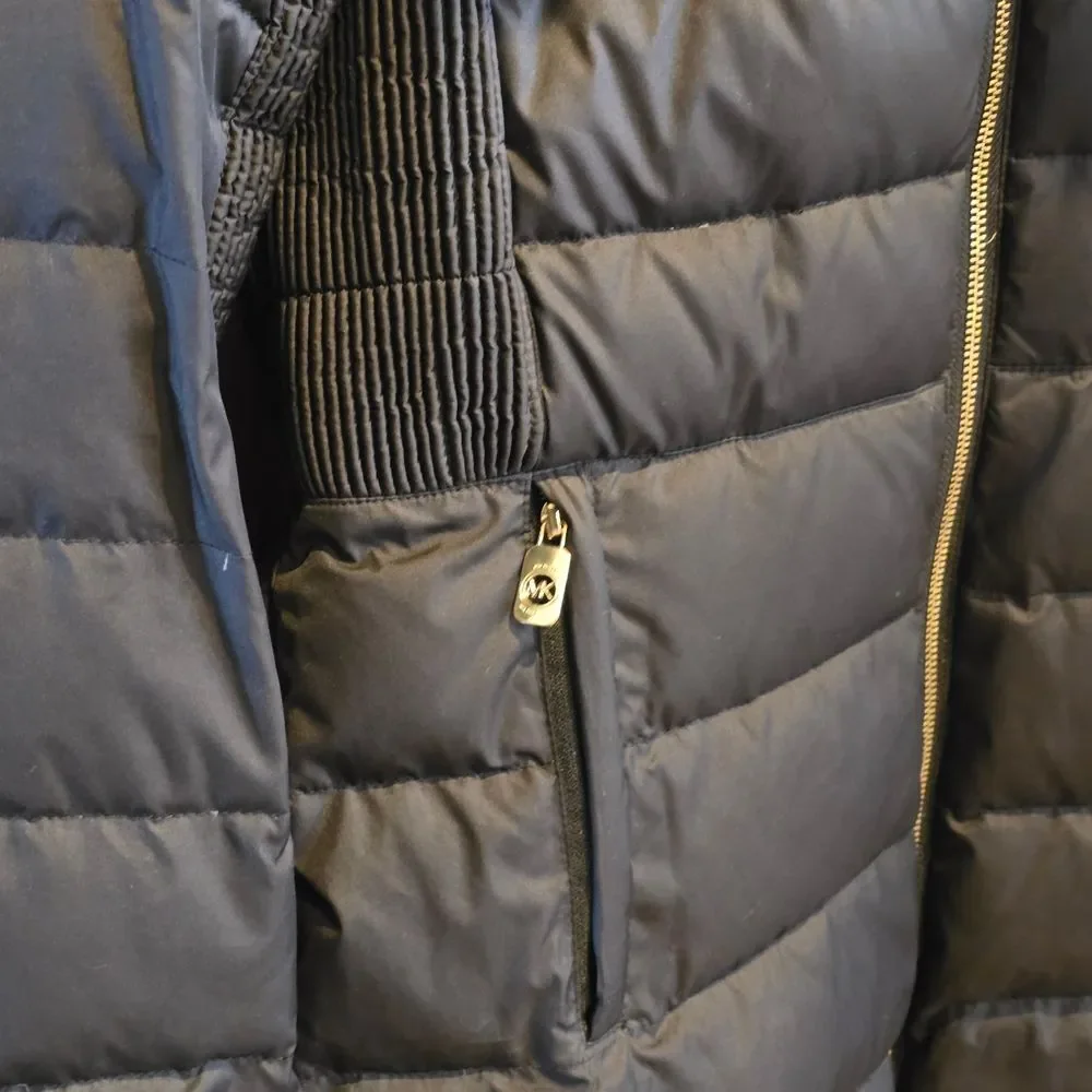 Michael Kors Black Puffer Coat with Faux Fur Trim